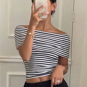Striped Off-Shoulder Top - Black and White